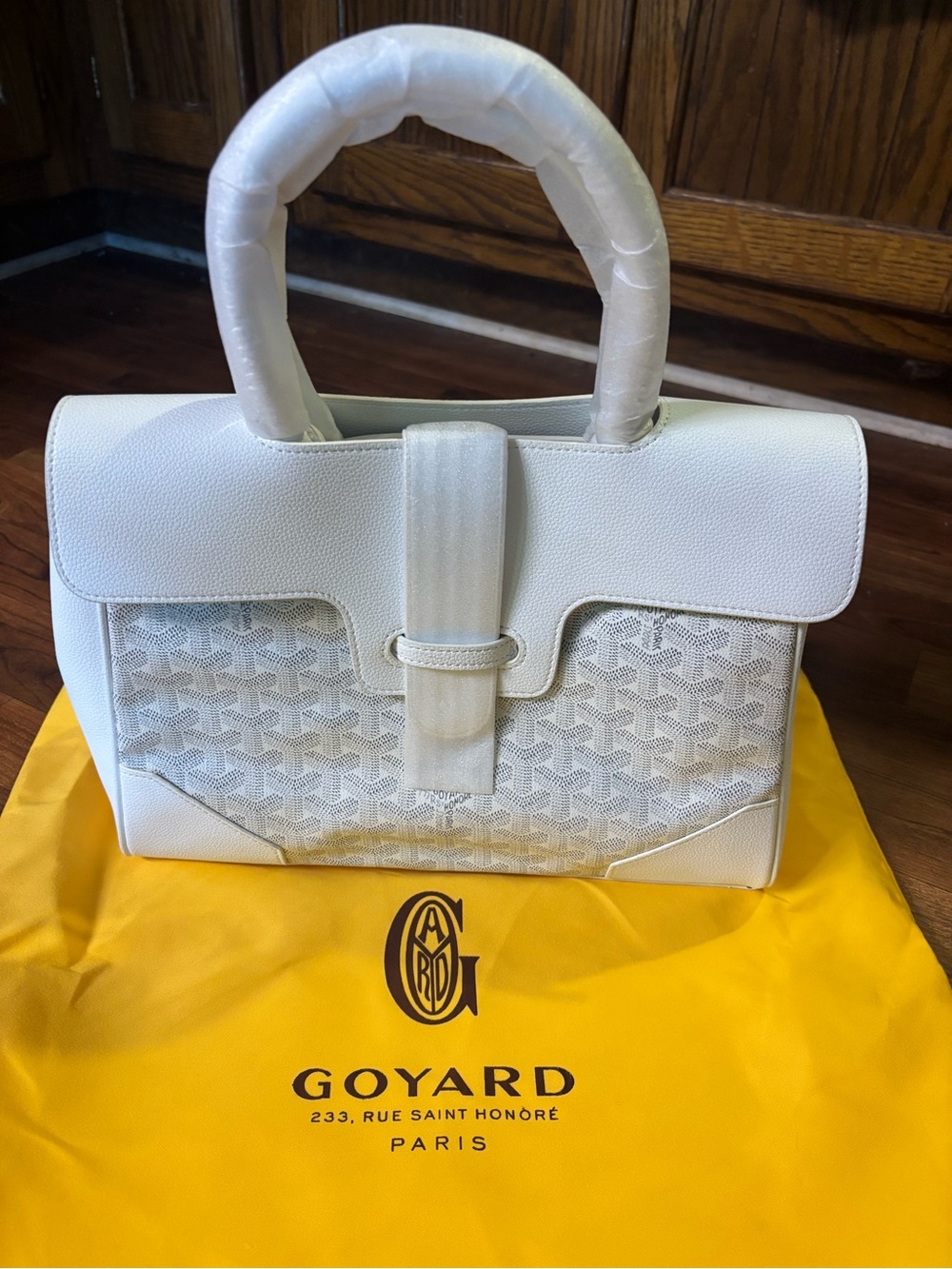 White Top-Handle Satchel with Chevron Goyardine Panel BRAND NEW
